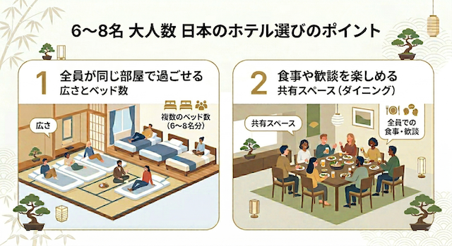 東京のグループ旅行向けホテル選びで重要な広さ・ベッド数・キッチンとダイニングスペースの確保
