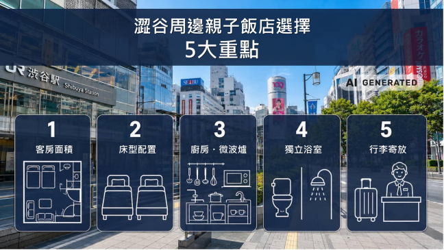 在澀谷周邊選擇適合家庭入住飯店的重點。MIMARU的寬敞客房讓親子住宿更舒適