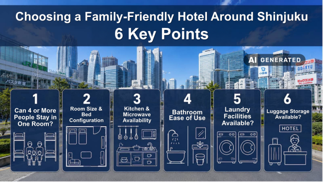 Points to consider when choosing a family-friendly hotel in the Shinjuku area. Enjoy a comfortable stay with children in MIMARU's spacious rooms