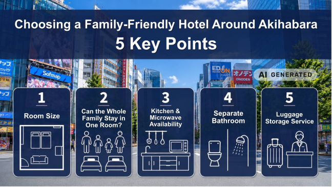 Key points for choosing a family-friendly hotel in the Akihabara area. MIMARU's spacious rooms make family stays with children comfortable.