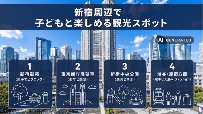新宿御苑や都庁展望室など子どもと楽しめる新宿周辺観光スポット。MIMARUが拠点